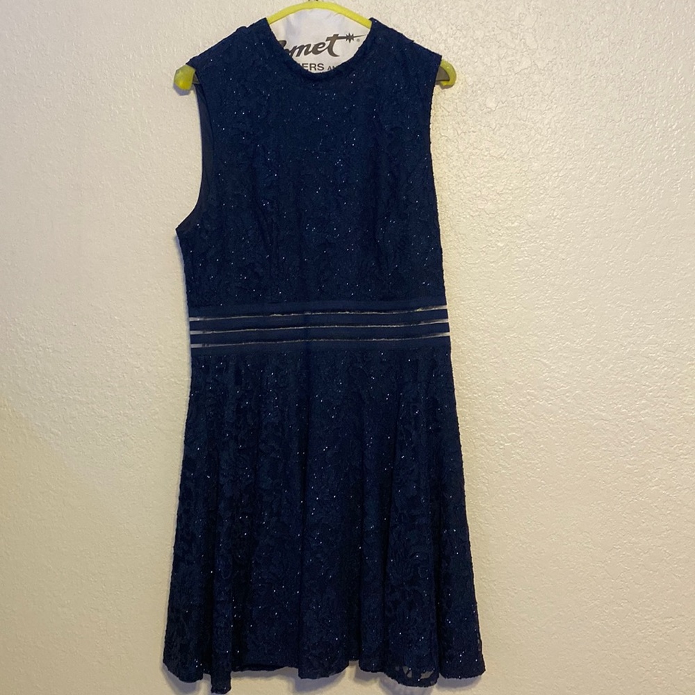 Navy blue glittered lace mine dress. Jodi Kristopher size 15 in juniors.